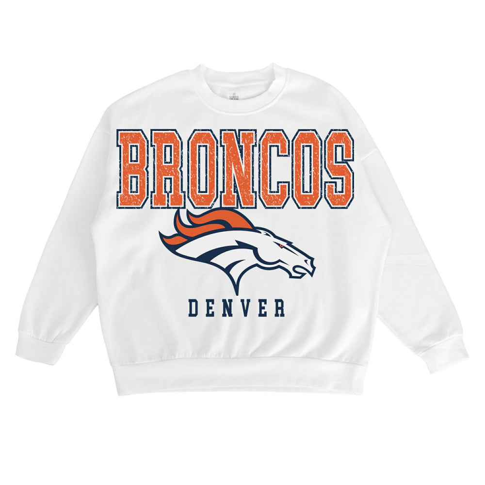 Denver Broncos Gameday Couture Women's Sunday Drives Oversized Crewneck Pullover Sweatshirt – White - NFL
