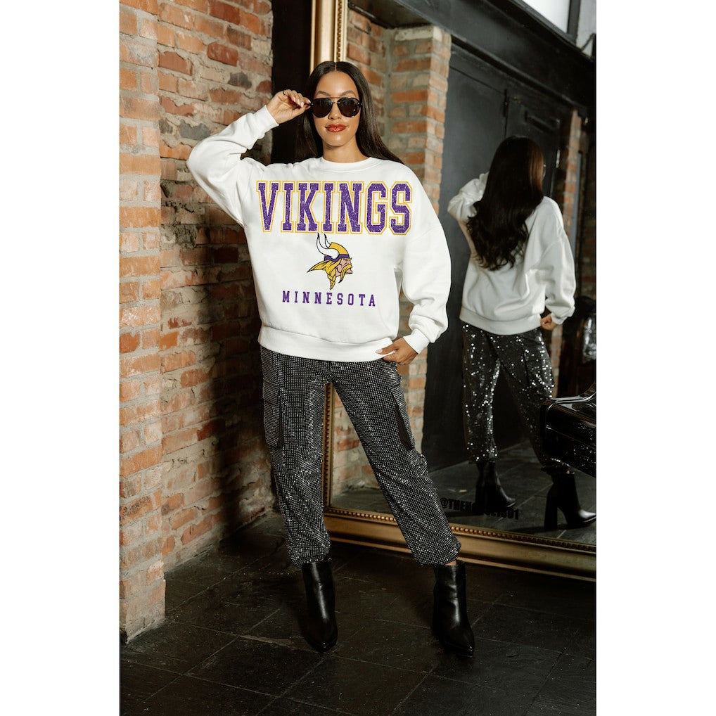 Minnesota Vikings Gameday Couture Women's Sunday Drives Oversized Crewneck Pullover Sweatshirt – White - NFL