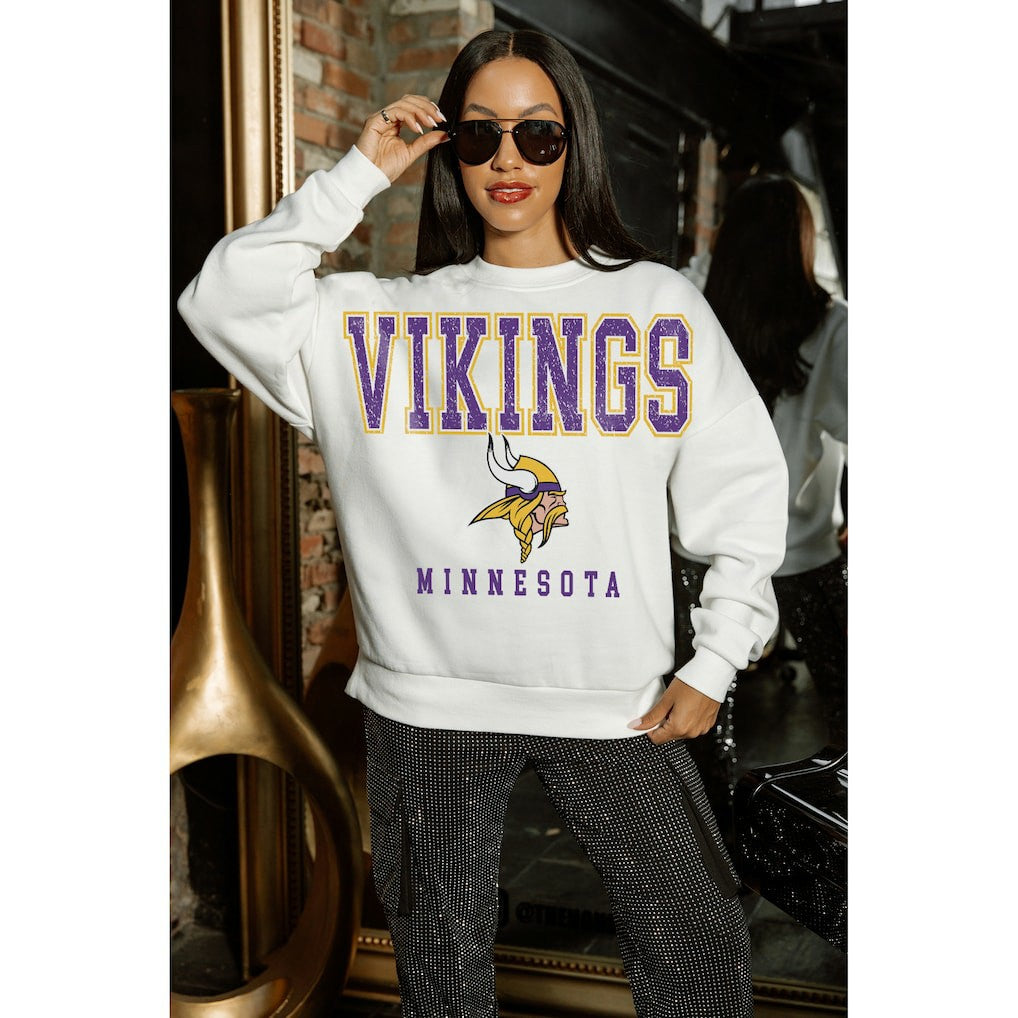 Minnesota Vikings Gameday Couture Women's Sunday Drives Oversized Crewneck Pullover Sweatshirt – White - NFL