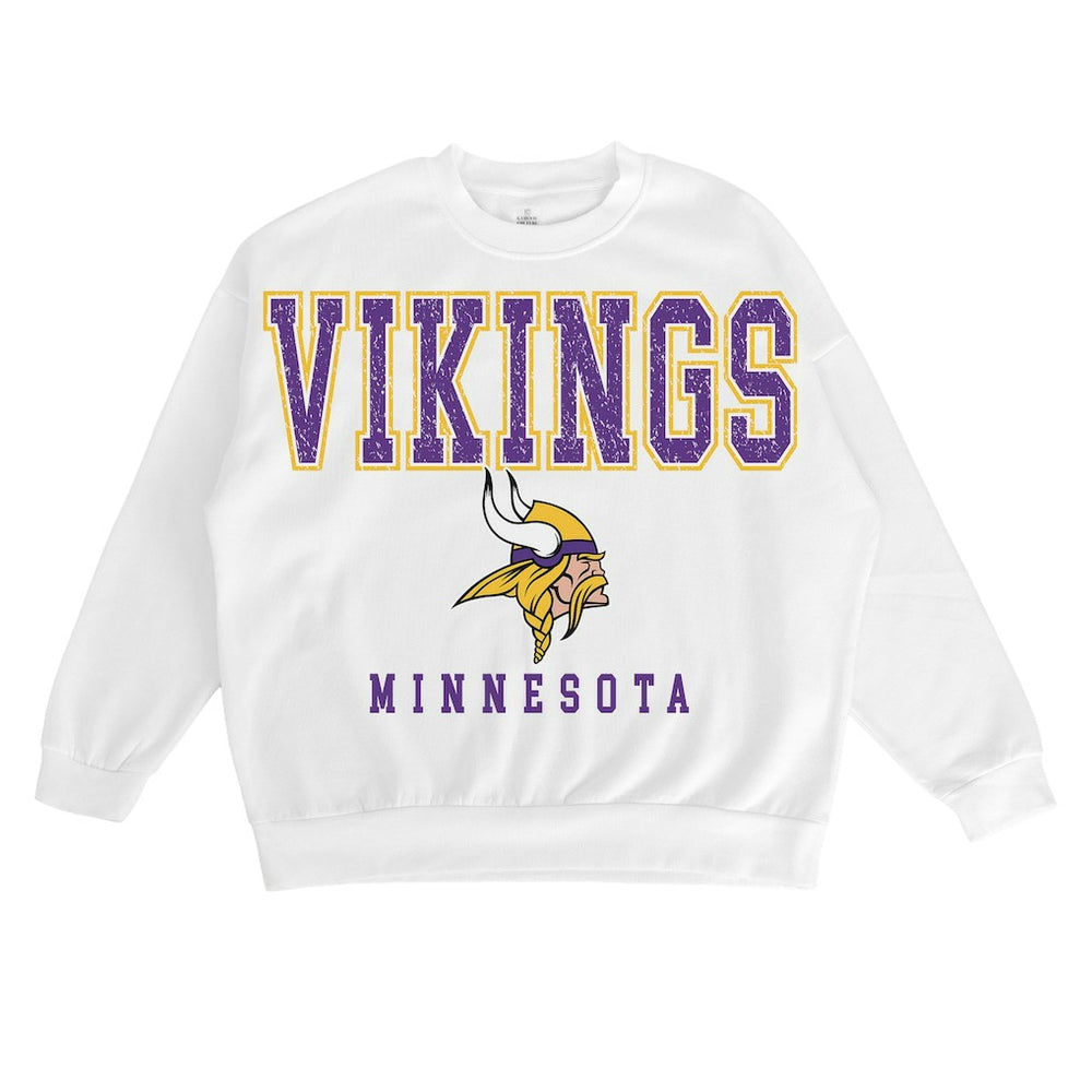 Minnesota Vikings Gameday Couture Women's Sunday Drives Oversized Crewneck Pullover Sweatshirt – White - NFL
