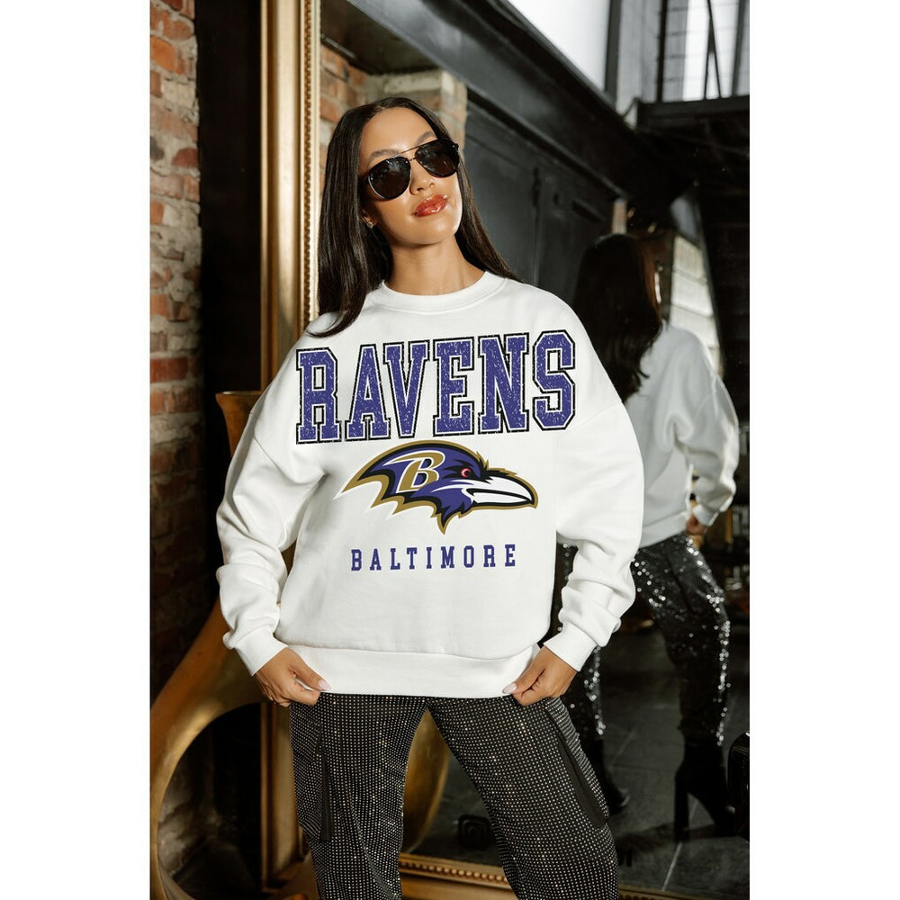 Baltimore Ravens Gameday Couture Women's Sunday Drives Oversized Crewneck Pullover Sweatshirt – White - NFL