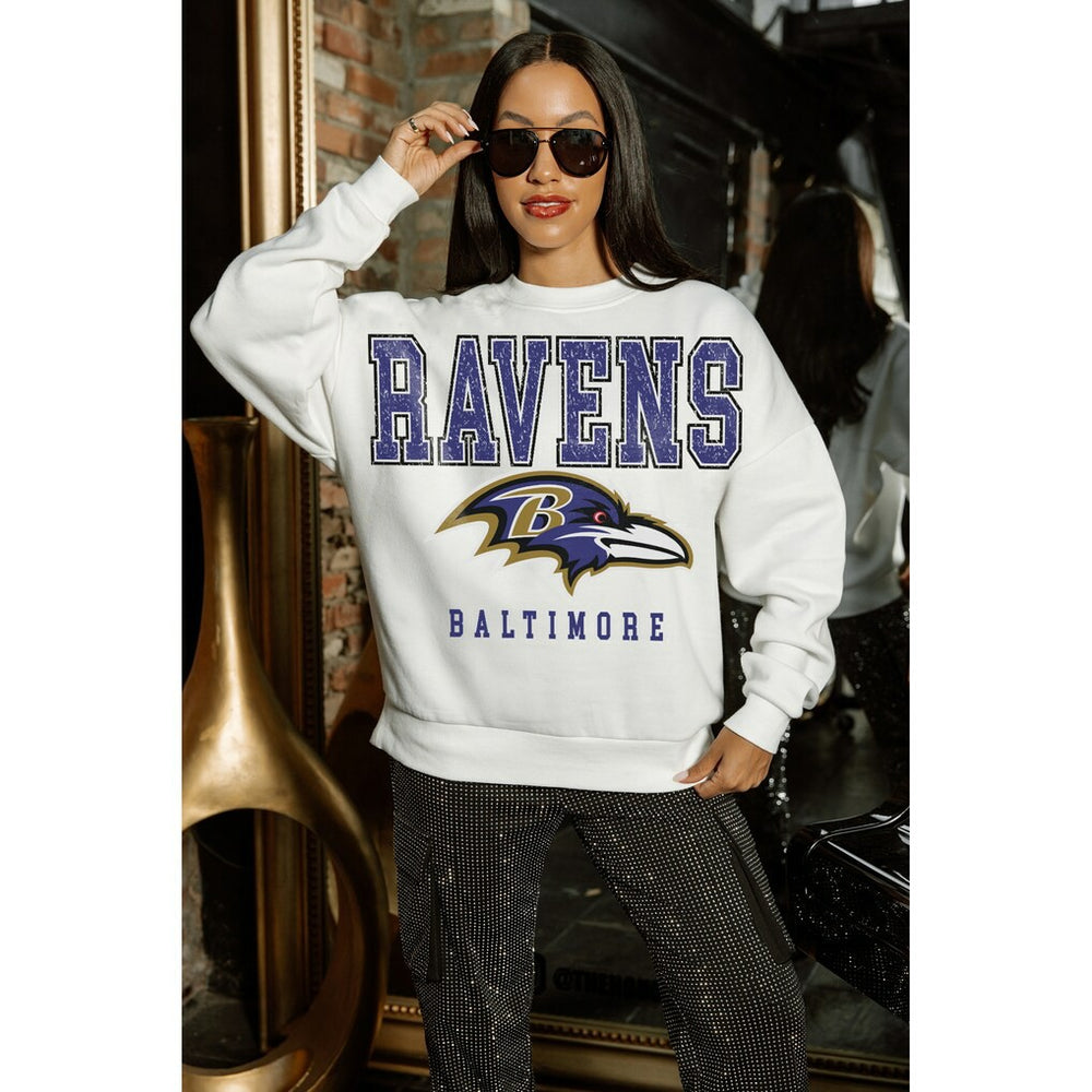 Baltimore Ravens Gameday Couture Women's Sunday Drives Oversized Crewneck Pullover Sweatshirt – White - NFL
