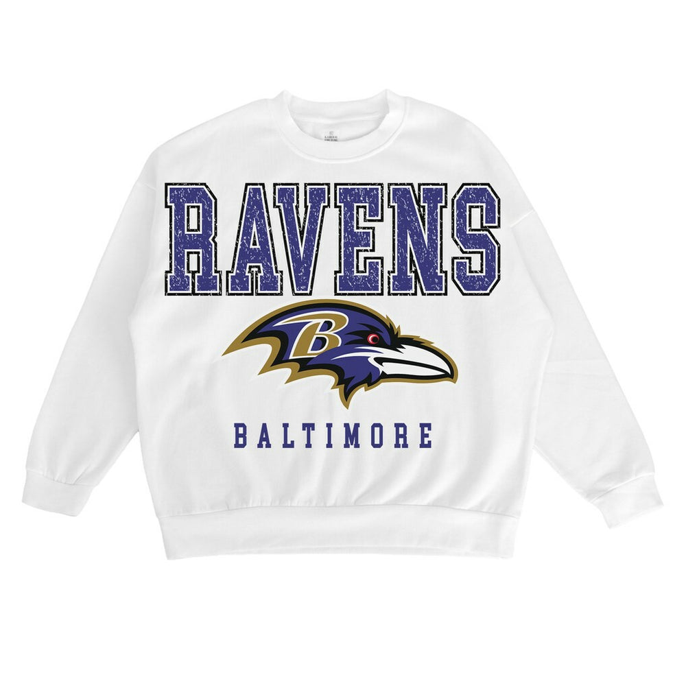 Baltimore Ravens Gameday Couture Women's Sunday Drives Oversized Crewneck Pullover Sweatshirt – White - NFL