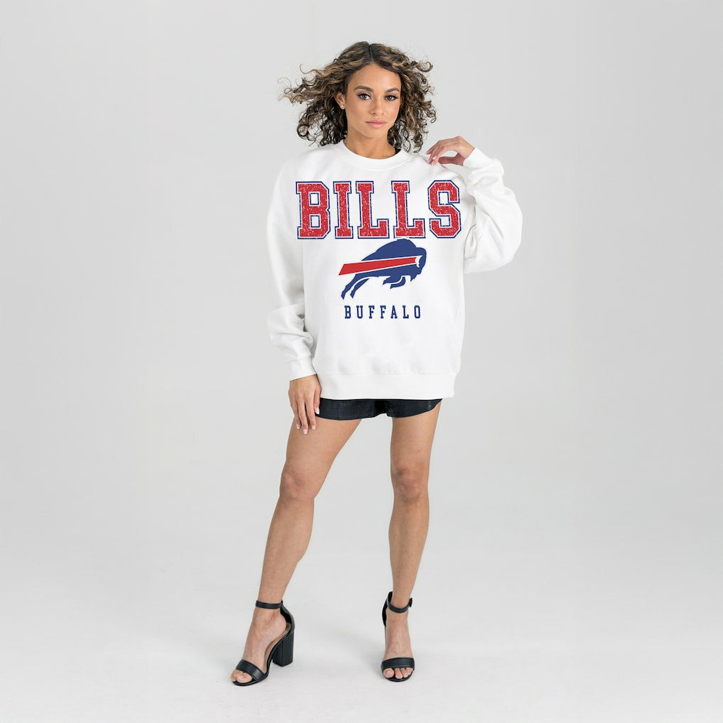 Buffalo Bills Gameday Couture Women's Sunday Drives Oversized Crewneck Pullover Sweatshirt – White - NFL
