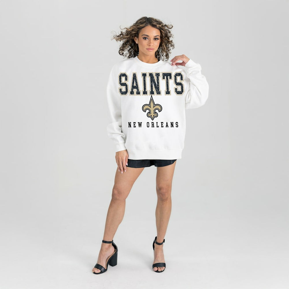 New Orleans Saints Gameday Couture Women's Sunday Drives Oversized Crewneck Pullover Sweatshirt – White - NFL