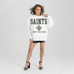 New Orleans Saints Gameday Couture Women's Sunday Drives Oversized Crewneck Pullover Sweatshirt – White - NFL