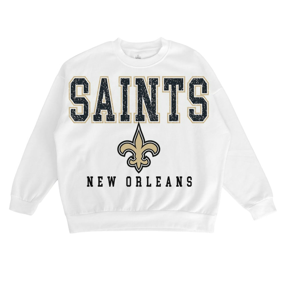 New Orleans Saints Gameday Couture Women's Sunday Drives Oversized Crewneck Pullover Sweatshirt – White - NFL