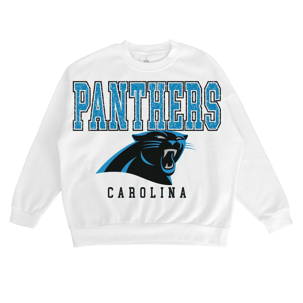 Carolina Panthers Gameday Couture Women's Sunday Drives Oversized Crewneck Pullover Sweatshirt – White - NFL