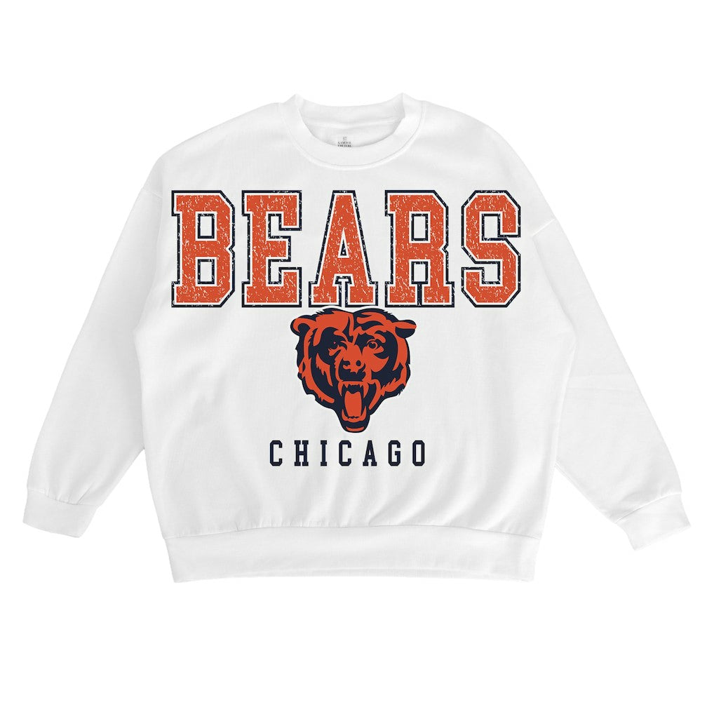 Chicago Bears Gameday Couture Women's Sunday Drives Oversized Crewneck Pullover Sweatshirt – White - NFL