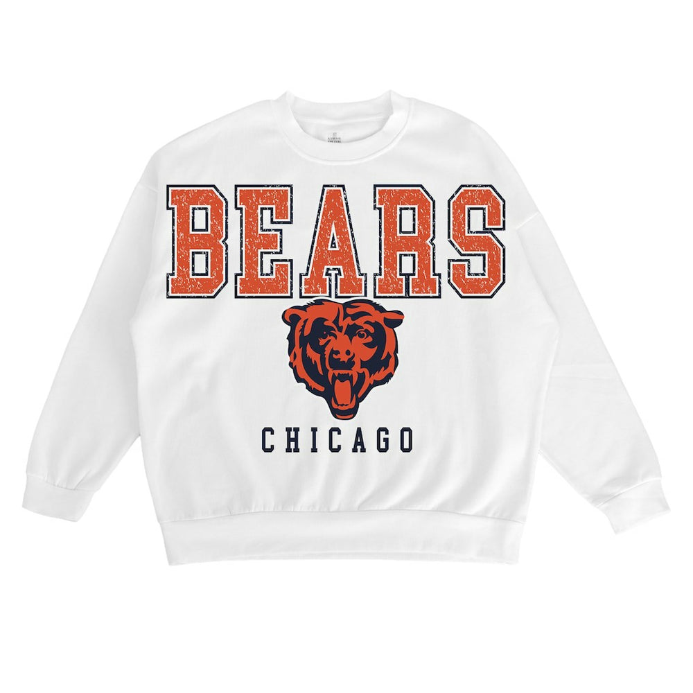 Chicago Bears Gameday Couture Women's Sunday Drives Oversized Crewneck Pullover Sweatshirt – White - NFL
