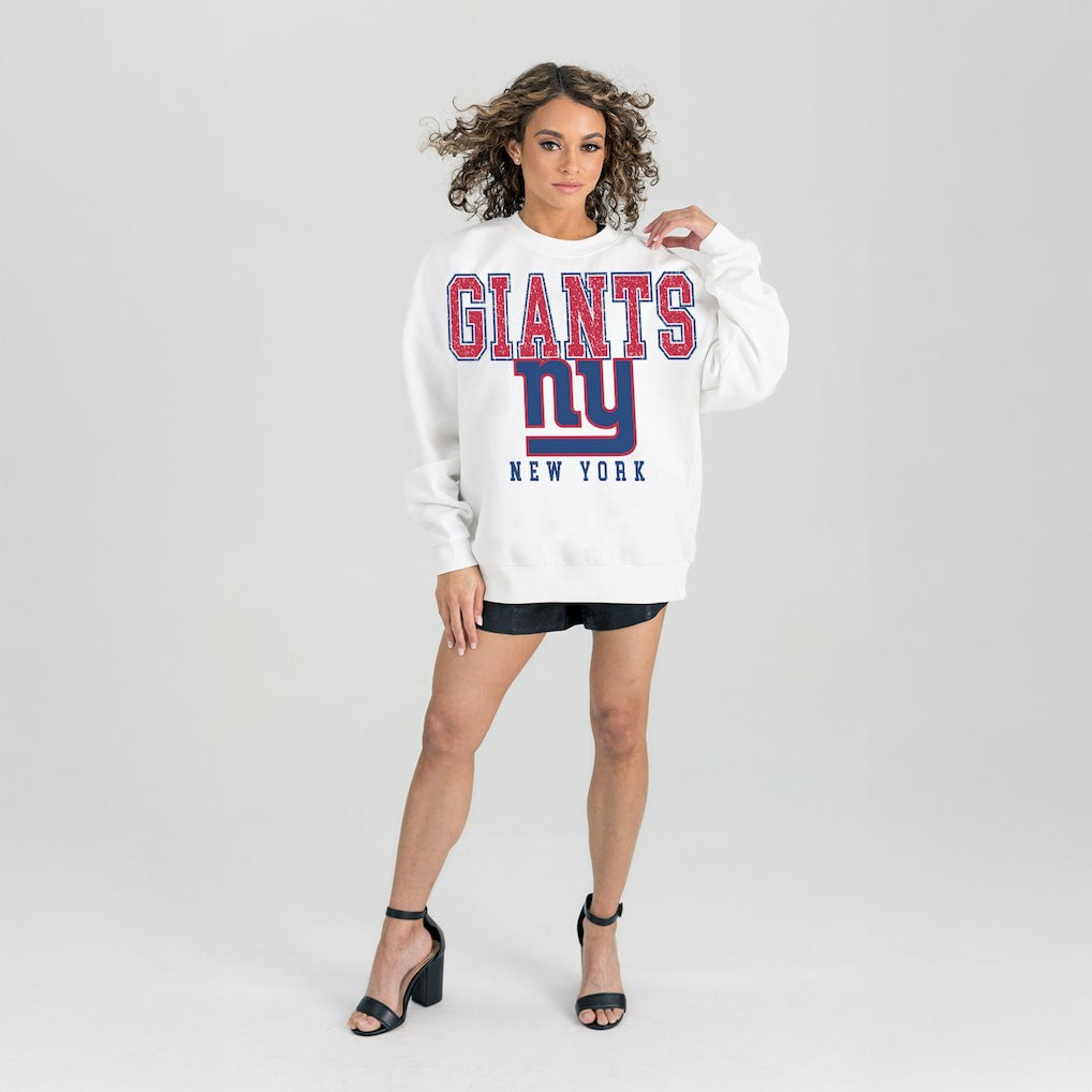 New York Giants Gameday Couture Women's Sunday Drives Oversized Crewneck Pullover Sweatshirt – White - NFL