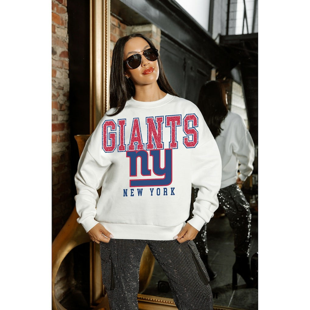 New York Giants Gameday Couture Women's Sunday Drives Oversized Crewneck Pullover Sweatshirt – White - NFL