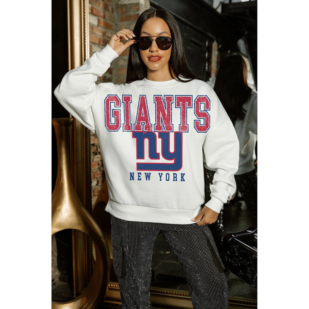 New York Giants Gameday Couture Women's Sunday Drives Oversized Crewneck Pullover Sweatshirt – White - NFL