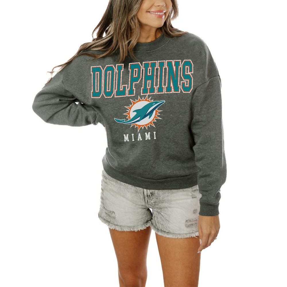 Miami Dolphins Gameday Couture Women's Oversized Bring The Energy Pullover Sweatshirt – Charcoal - NFL