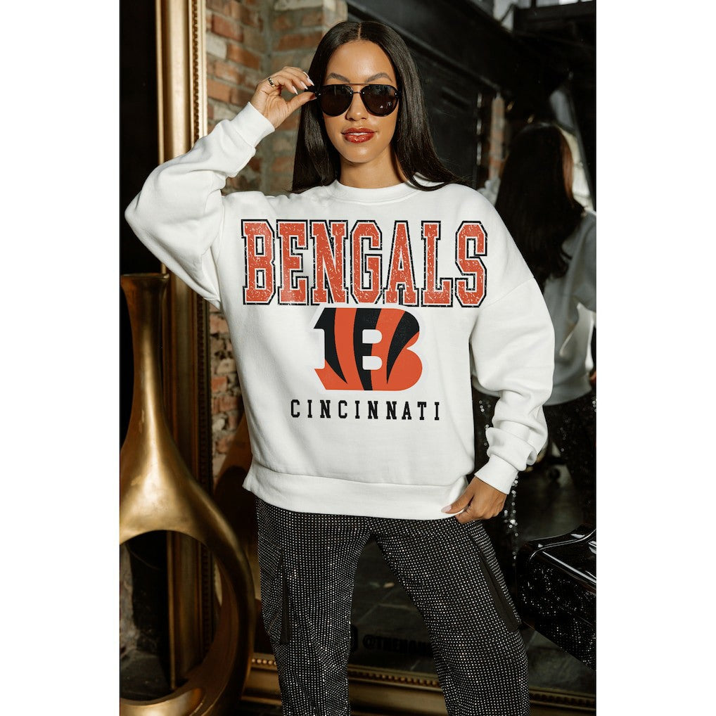 Cincinnati Bengals Gameday Couture Women's Sunday Drives Oversized Crewneck Pullover Sweatshirt – White - NFL