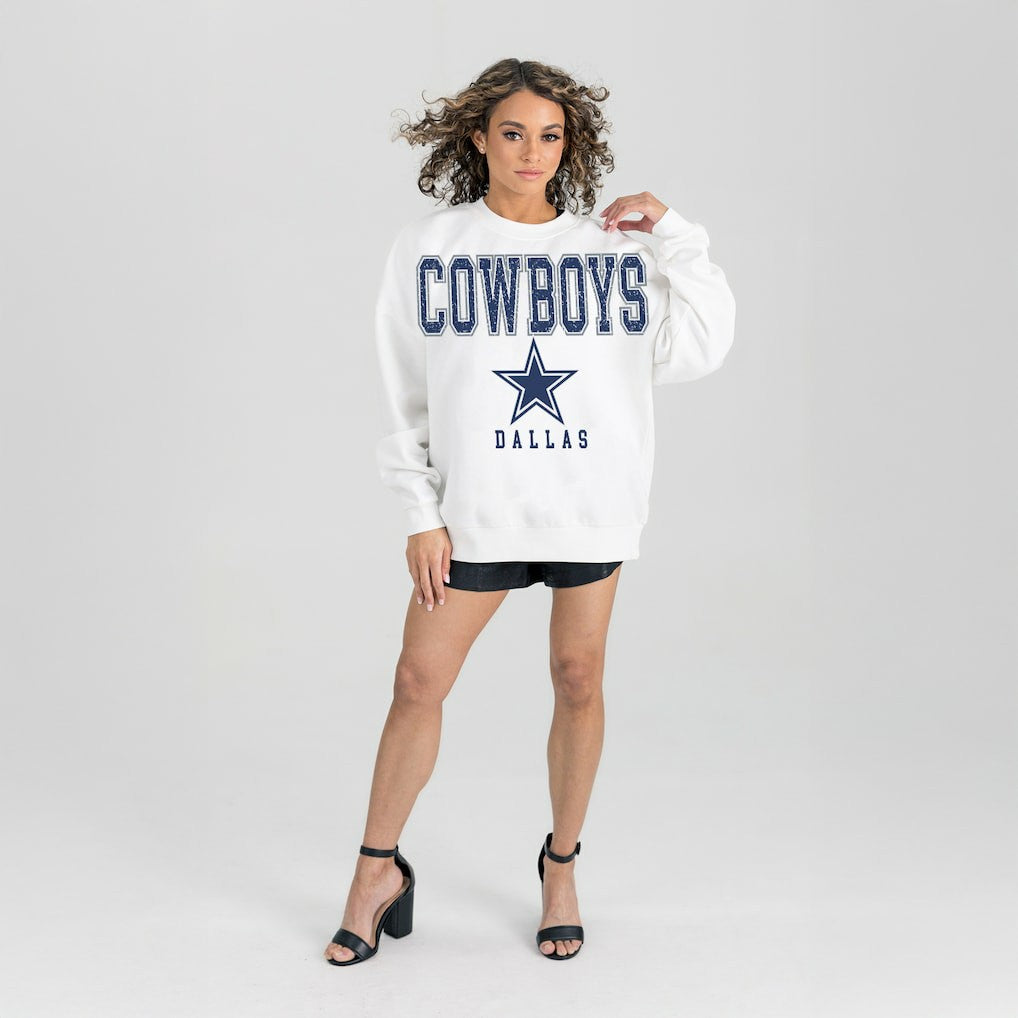 Dallas Cowboys Gameday Couture Women's Sunday Drives Oversized Crewneck Pullover Sweatshirt – White - NFL