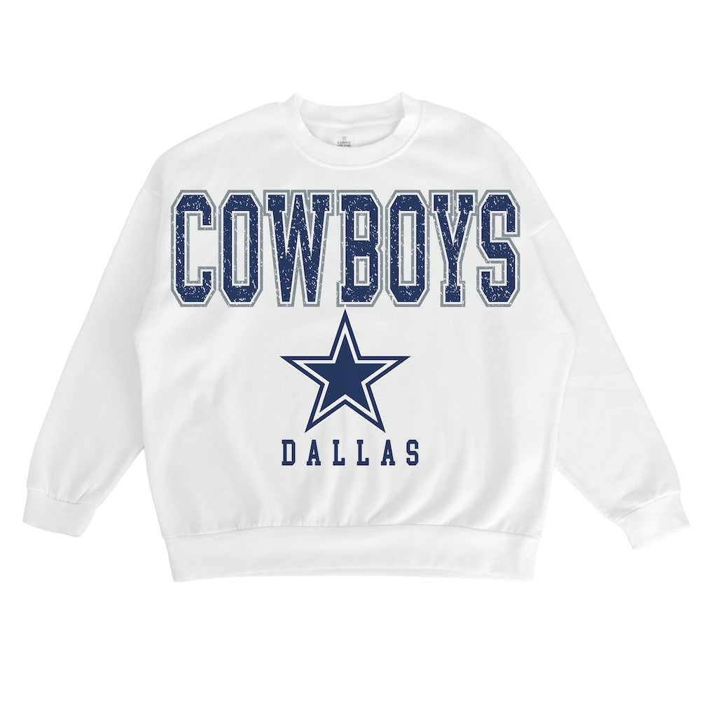 Dallas Cowboys Gameday Couture Women's Sunday Drives Oversized Crewneck Pullover Sweatshirt – White - NFL
