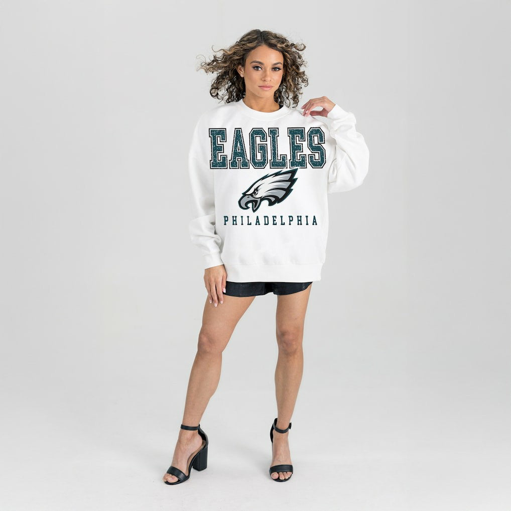 Philadelphia Eagles Gameday Couture Women's Sunday Drives Oversized Crewneck Pullover Sweatshirt – White - NFL