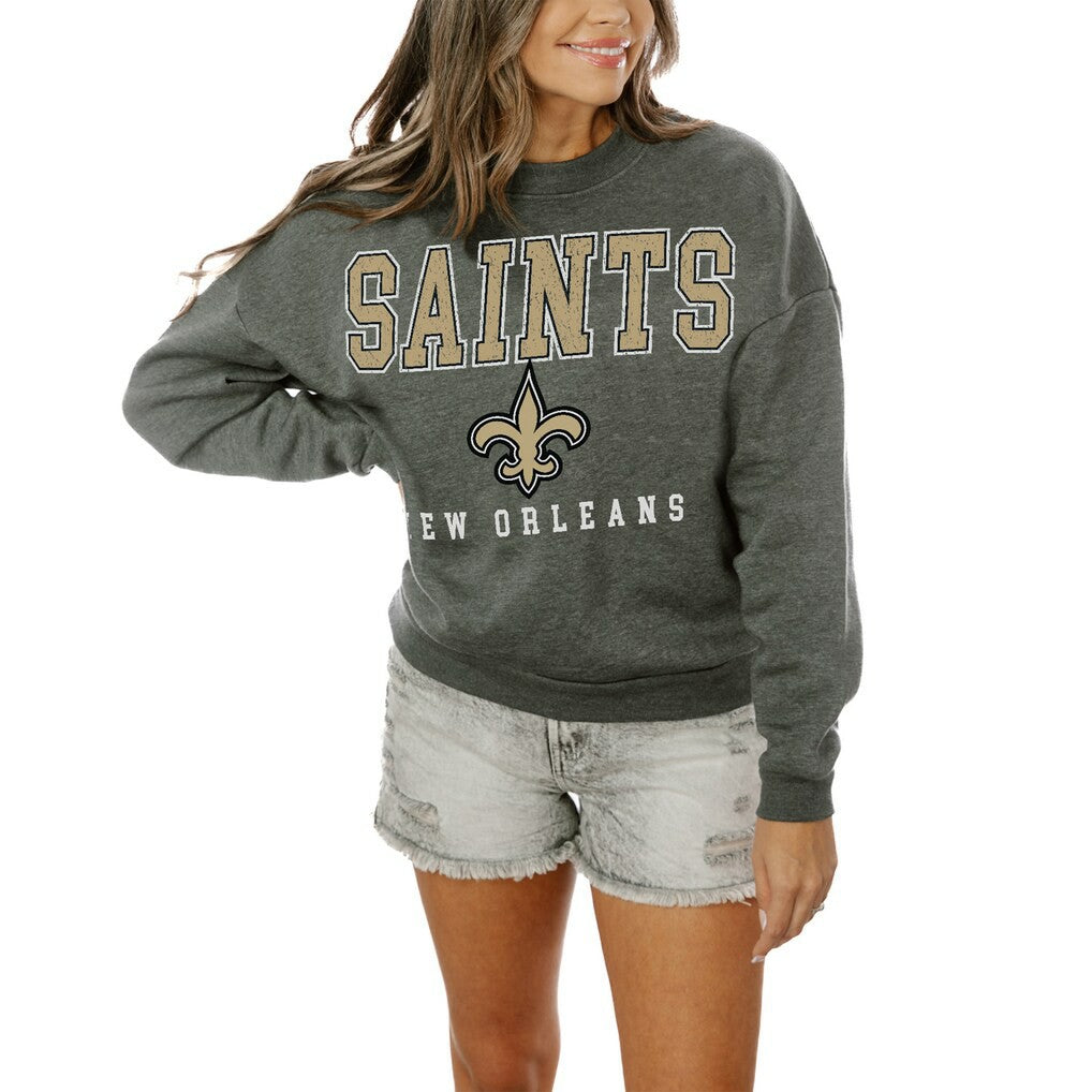 New Orleans Saints Gameday Couture Women's Oversized Bring The Energy Pullover Sweatshirt – Charcoal - NFL
