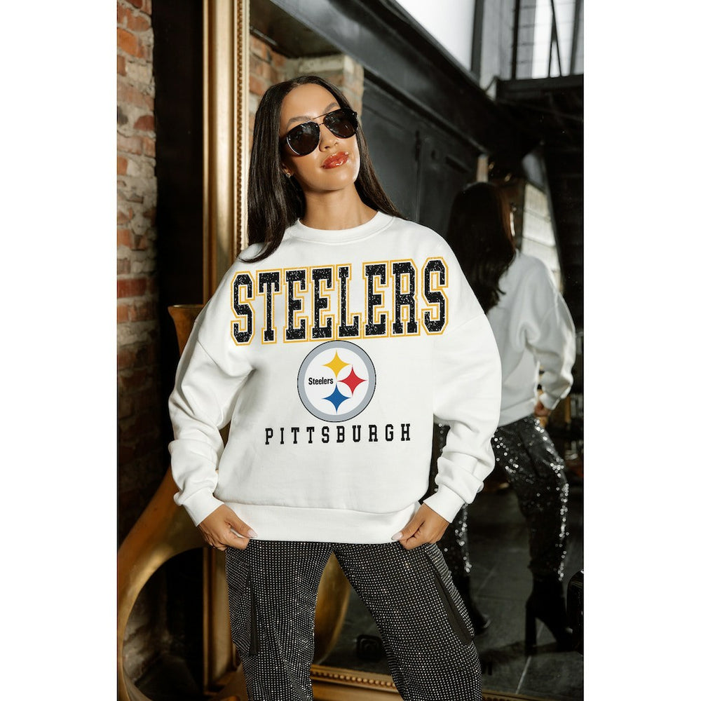 Pittsburgh Steelers Gameday Couture Women's Sunday Drives Oversized Crewneck Pullover Sweatshirt – White - NFL