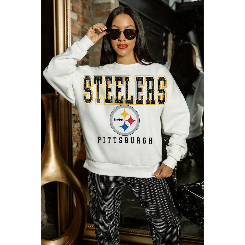 Pittsburgh Steelers Gameday Couture Women's Sunday Drives Oversized Crewneck Pullover Sweatshirt – White - NFL