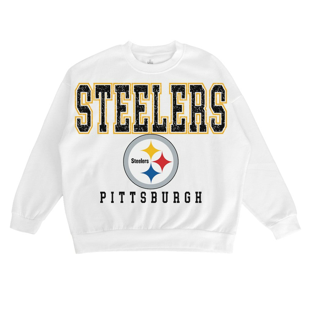 Pittsburgh Steelers Gameday Couture Women's Sunday Drives Oversized Crewneck Pullover Sweatshirt – White - NFL