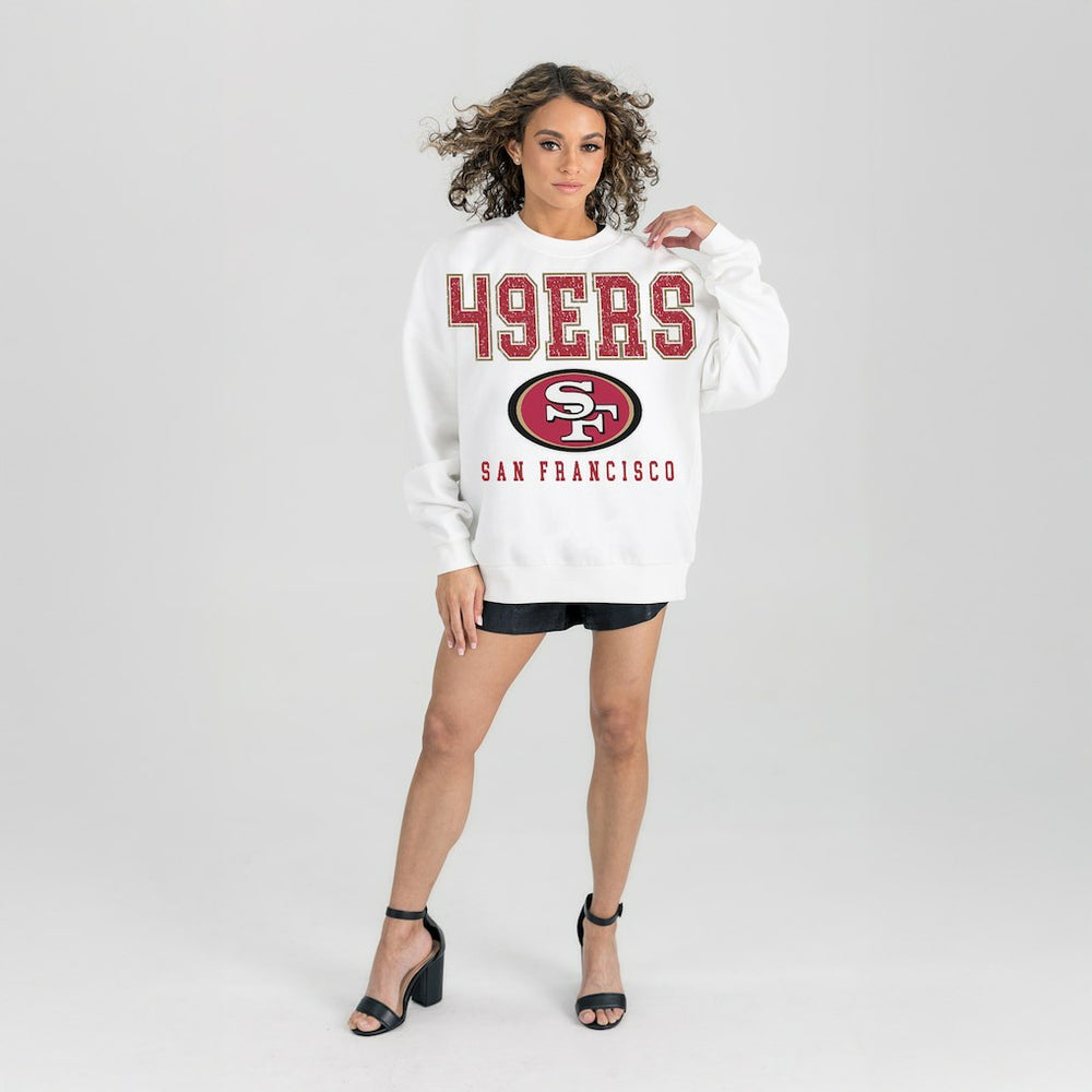 San Francisco 49ers Gameday Couture Women's Sunday Drives Oversized Crewneck Pullover Sweatshirt – White - NFL