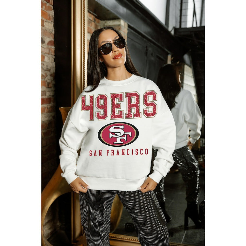 San Francisco 49ers Gameday Couture Women's Sunday Drives Oversized Crewneck Pullover Sweatshirt – White - NFL