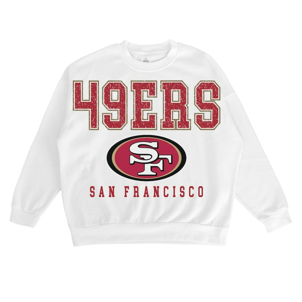 San Francisco 49ers Gameday Couture Women's Sunday Drives Oversized Crewneck Pullover Sweatshirt – White - NFL