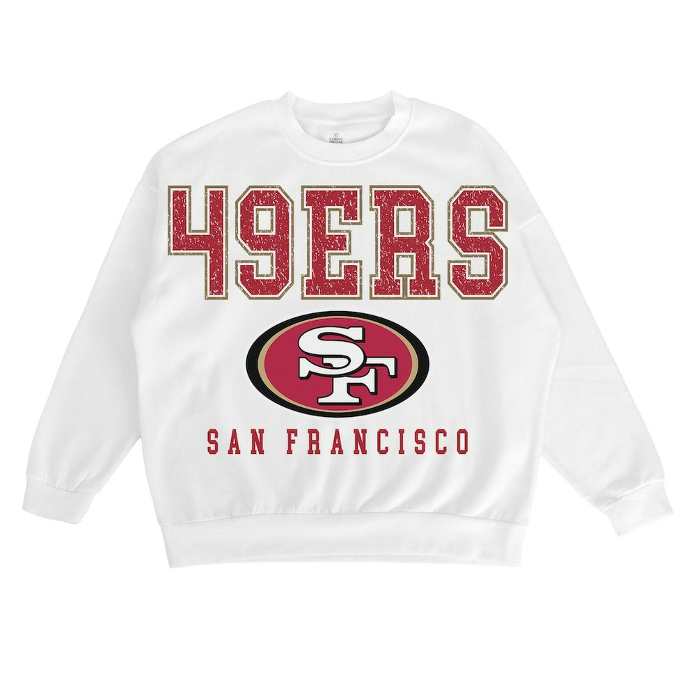 San Francisco 49ers Gameday Couture Women's Sunday Drives Oversized Crewneck Pullover Sweatshirt – White - NFL