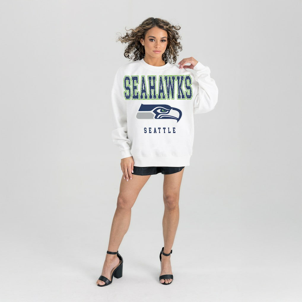 Seattle Seahawks Gameday Couture Women's Sunday Drives Oversized Crewneck Pullover Sweatshirt – White - NFL
