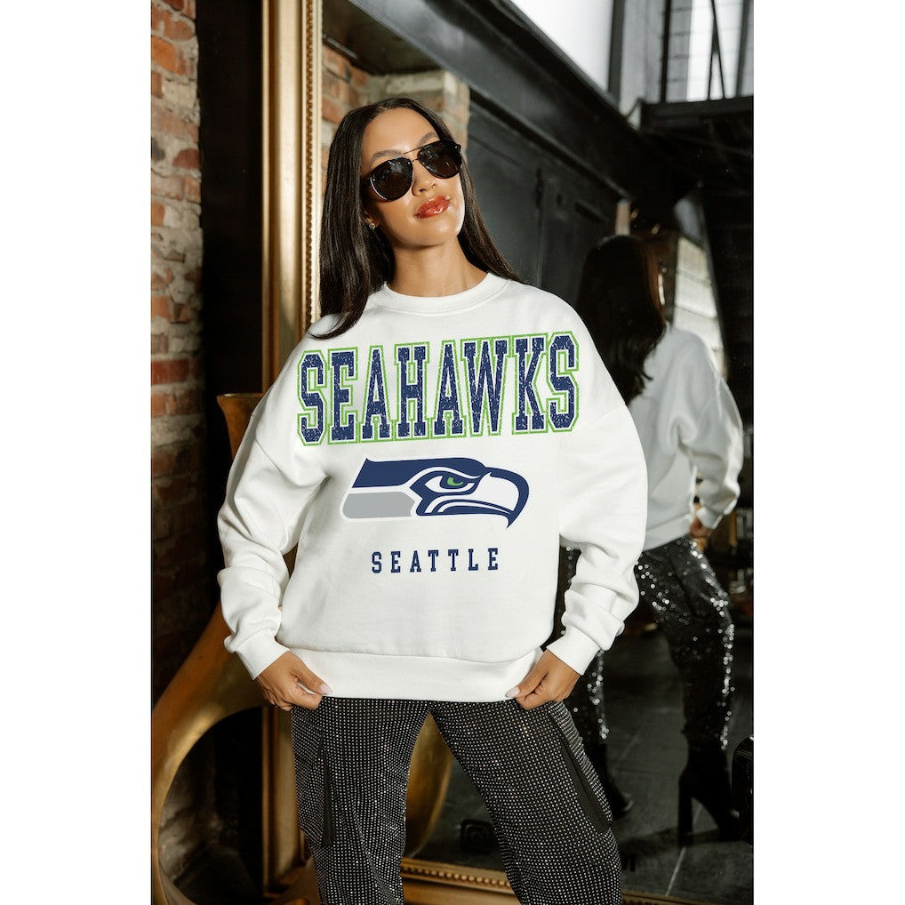 Seattle Seahawks Gameday Couture Women's Sunday Drives Oversized Crewneck Pullover Sweatshirt – White - NFL