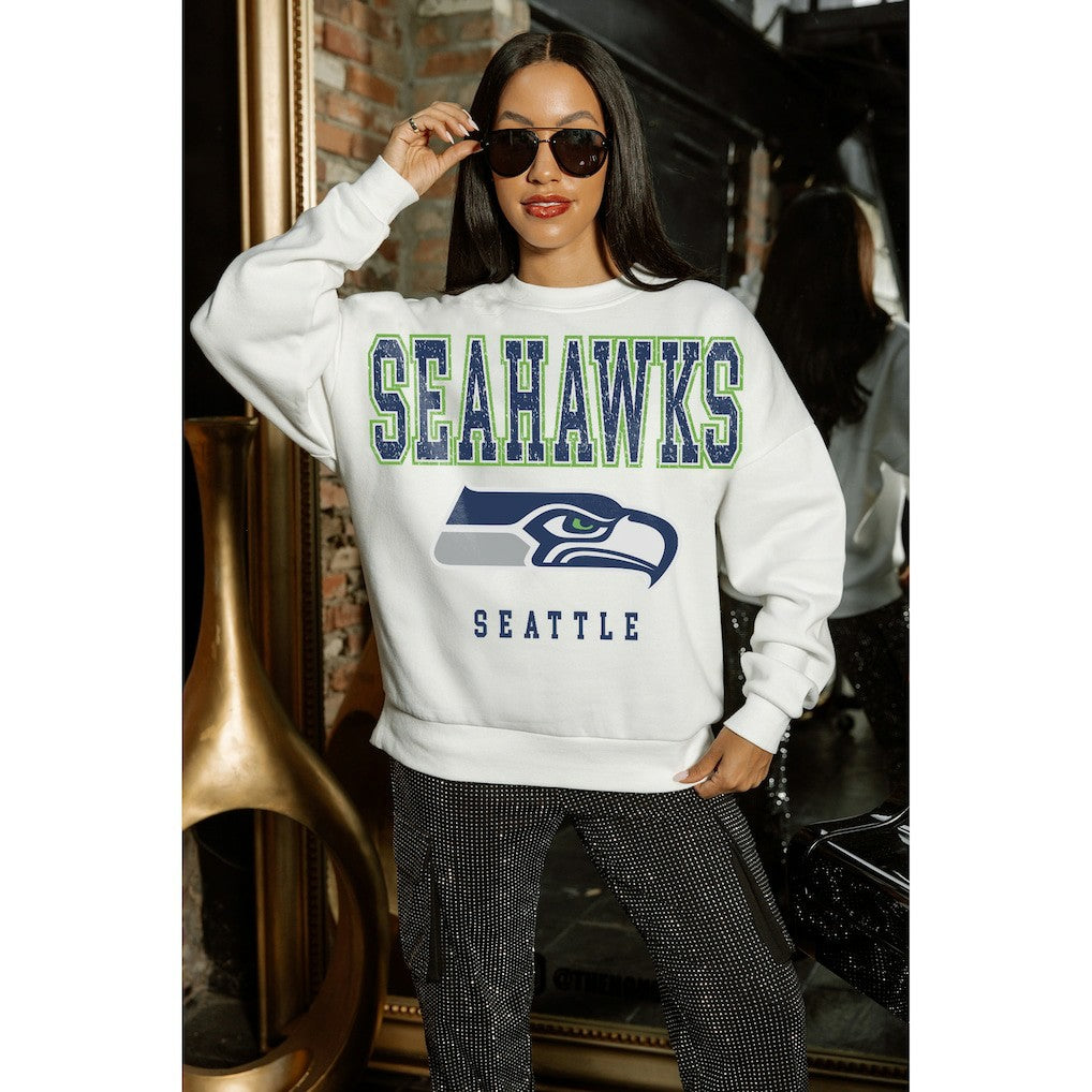 Seattle Seahawks Gameday Couture Women's Sunday Drives Oversized Crewneck Pullover Sweatshirt – White - NFL