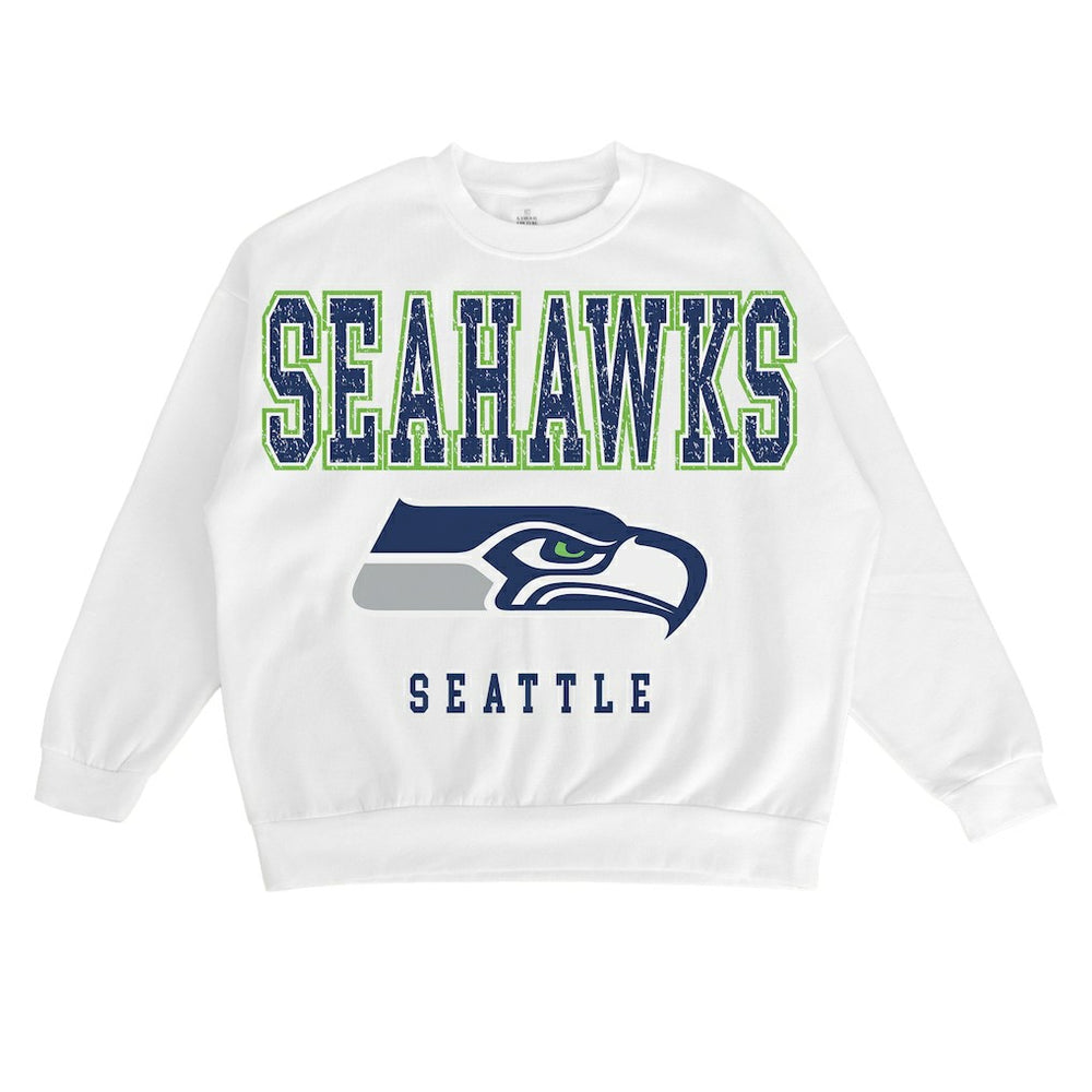 Seattle Seahawks Gameday Couture Women's Sunday Drives Oversized Crewneck Pullover Sweatshirt – White - NFL