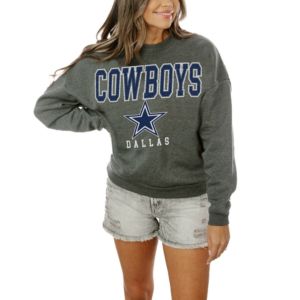 Dallas Cowboys Gameday Couture Women's Oversized Bring The Energy Pullover Sweatshirt – Charcoal - NFL