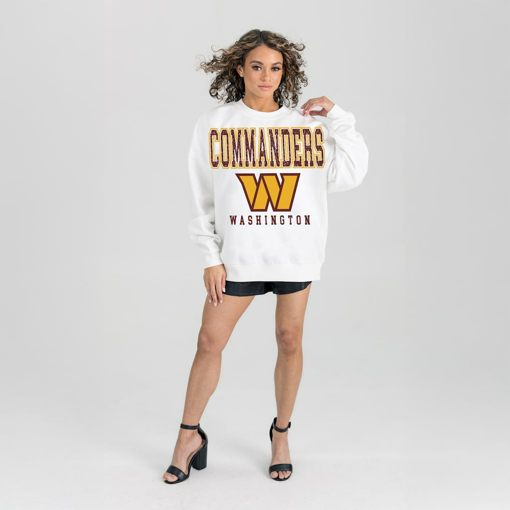 Washington Commanders Gameday Couture Women's Sunday Drives Oversized Crewneck Pullover Sweatshirt – White - NFL