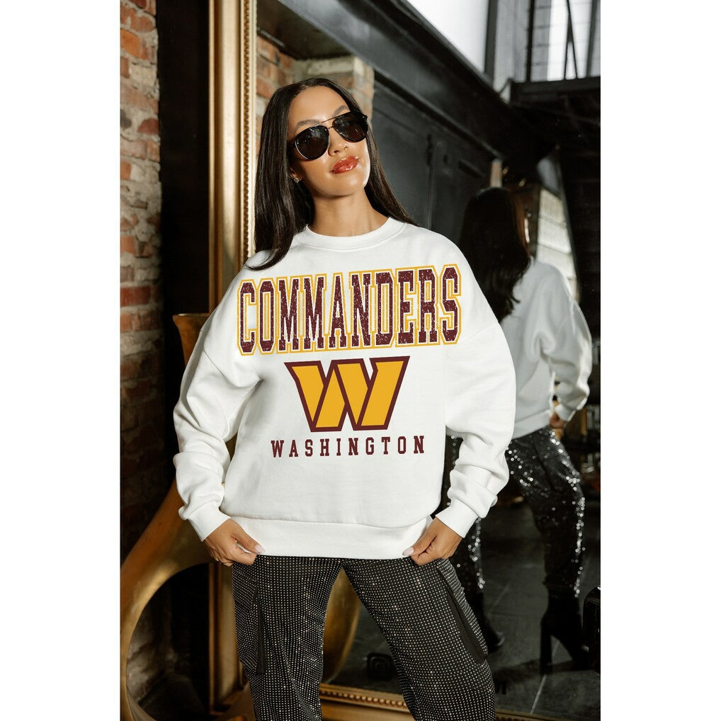 Washington Commanders Gameday Couture Women's Sunday Drives Oversized Crewneck Pullover Sweatshirt – White - NFL