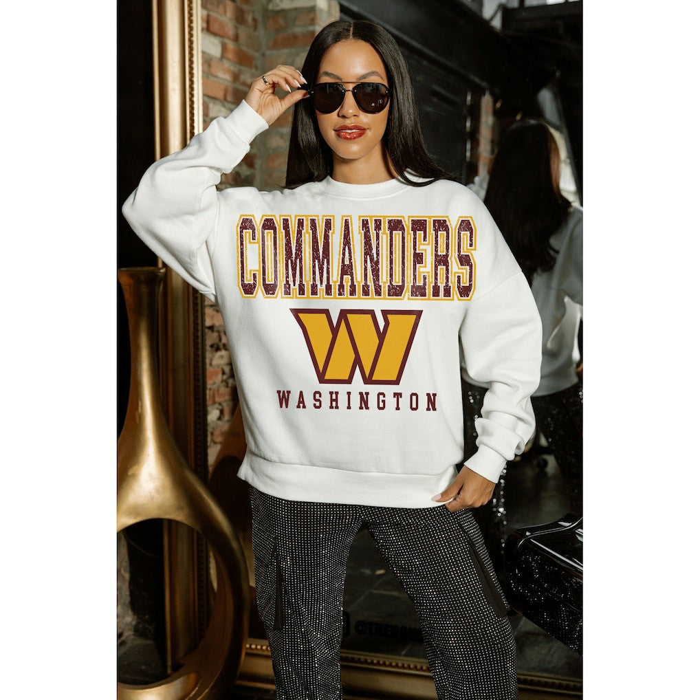 Washington Commanders Gameday Couture Women's Sunday Drives Oversized Crewneck Pullover Sweatshirt – White - NFL