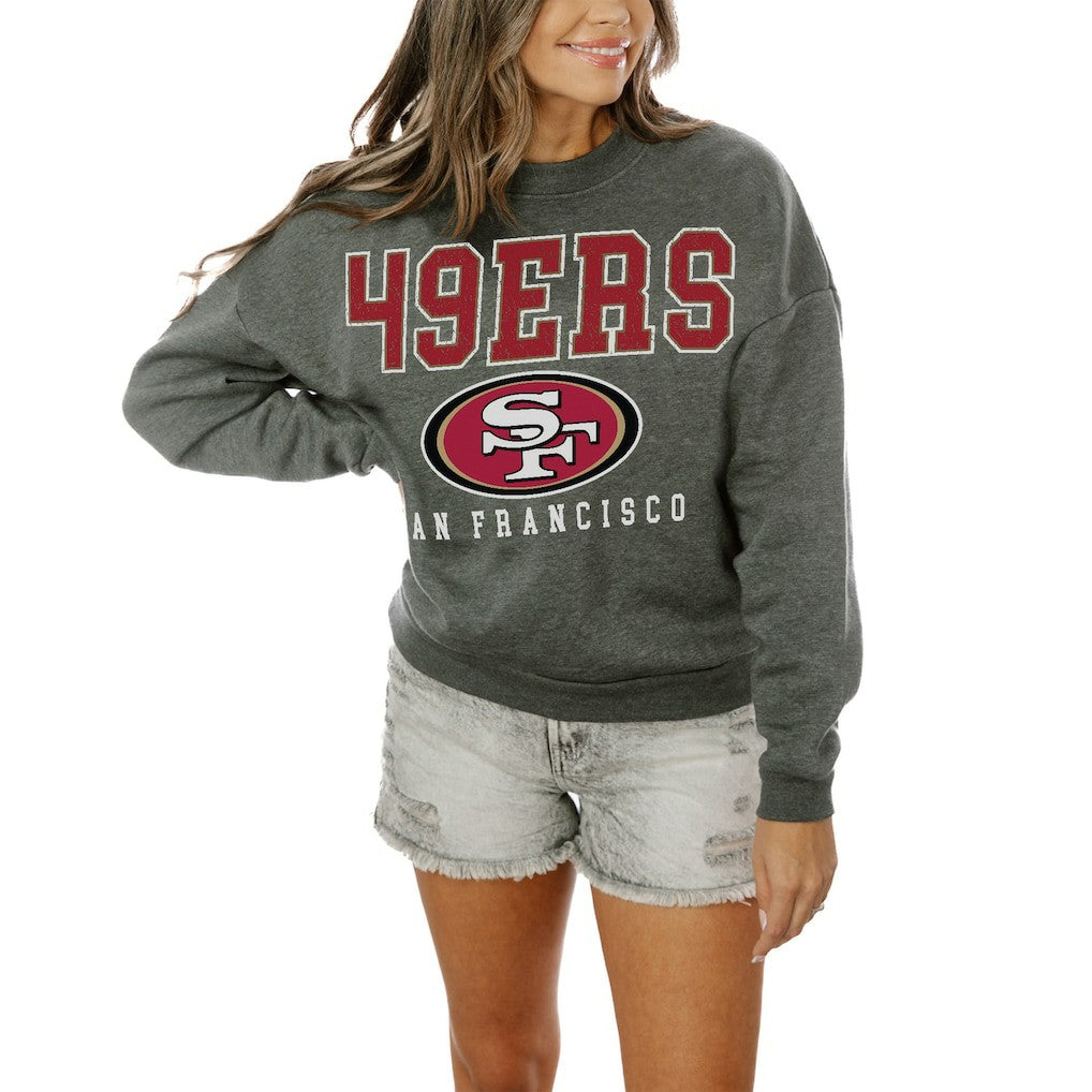 San Francisco 49ers Gameday Couture Women's Oversized Bring The Energy Pullover Sweatshirt – Charcoal - NFL