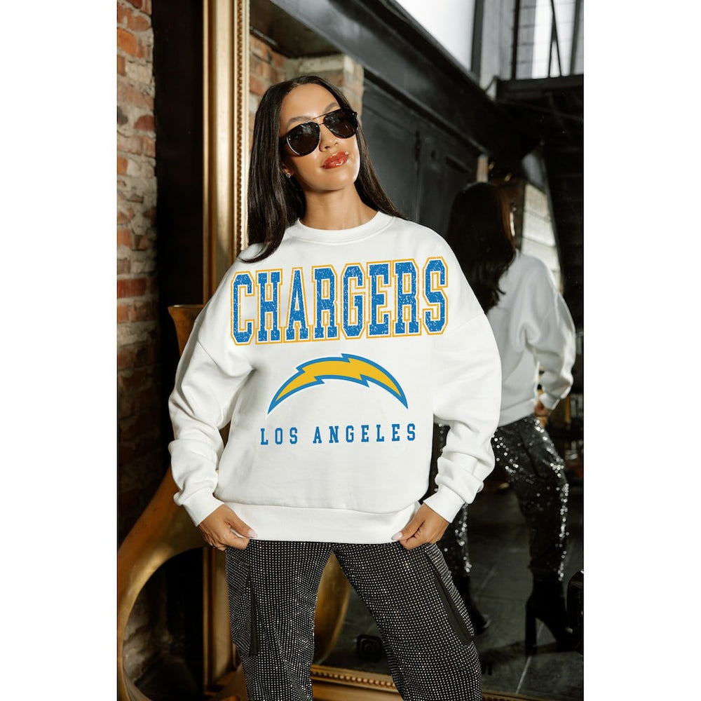 Los Angeles Chargers Gameday Couture Women's Sunday Drives Oversized Crewneck Pullover Sweatshirt – White - NFL