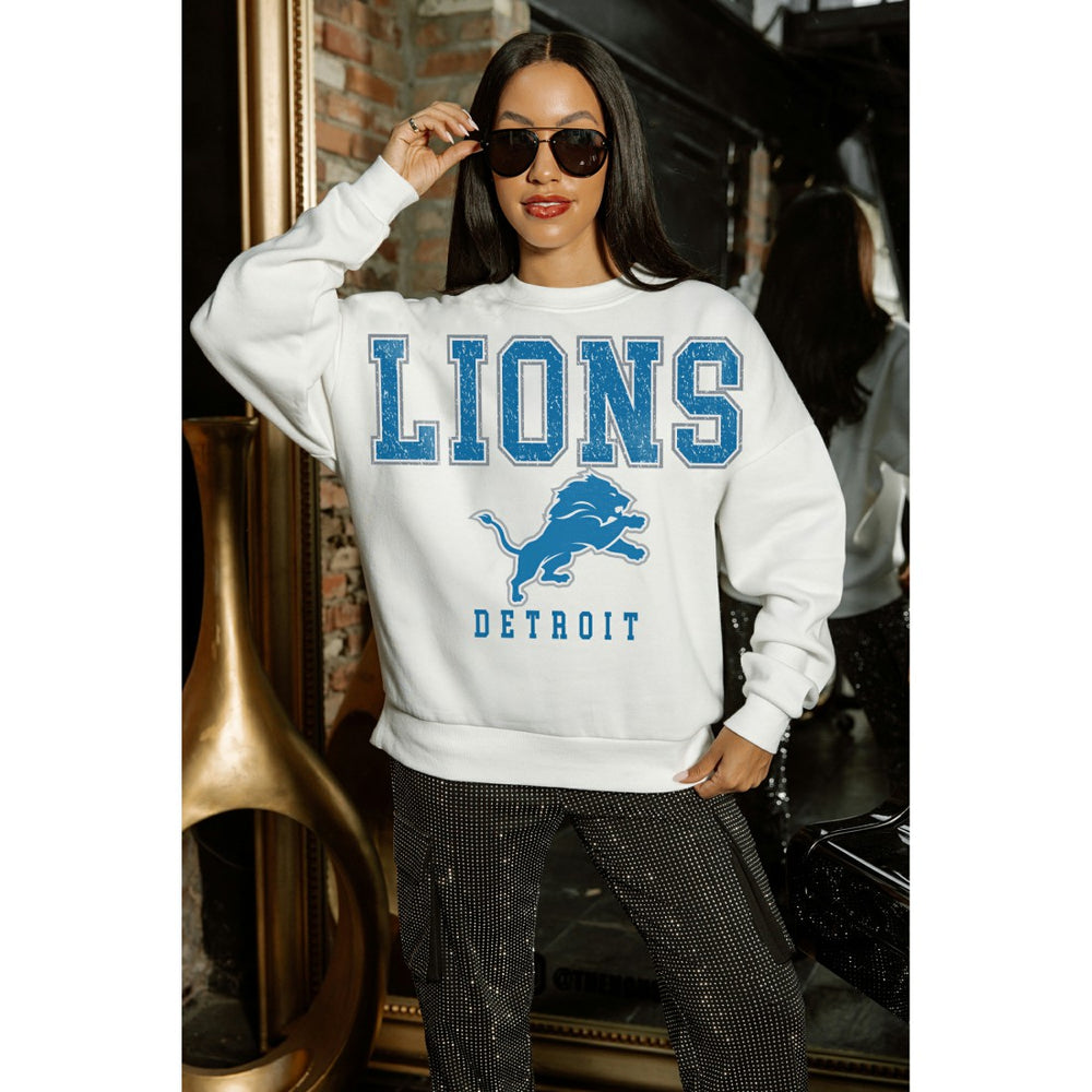 Detroit Lions Gameday Couture Women's Sunday Drives Oversized Crewneck Pullover Sweatshirt – White - NFL