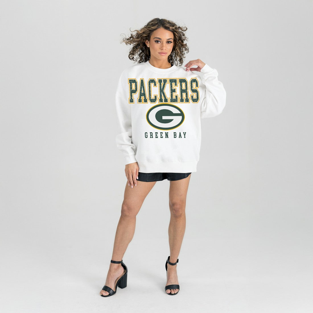 Green Bay Packers Gameday Couture Women's Sunday Drives Oversized Crewneck Pullover Sweatshirt – White - NFL