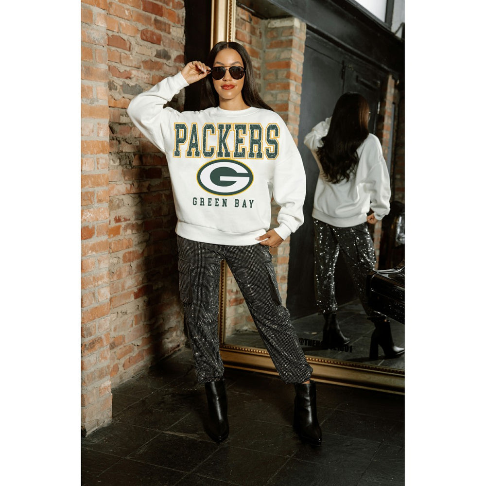 Green Bay Packers Gameday Couture Women's Sunday Drives Oversized Crewneck Pullover Sweatshirt – White - NFL