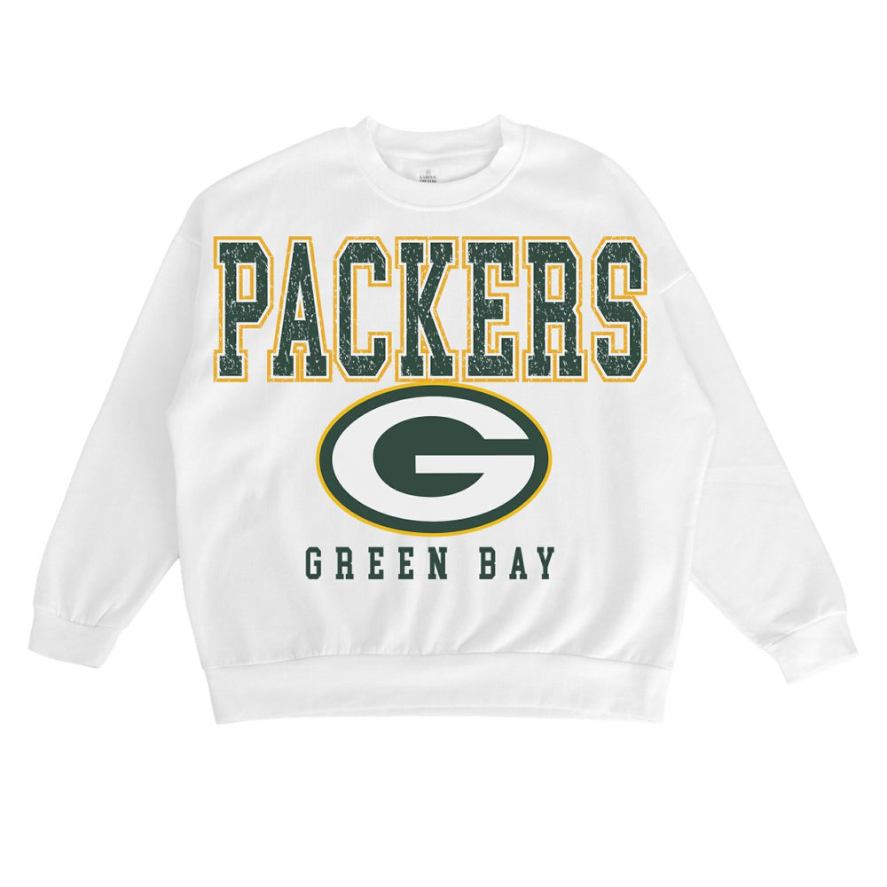 Green Bay Packers Gameday Couture Women's Sunday Drives Oversized Crewneck Pullover Sweatshirt – White - NFL