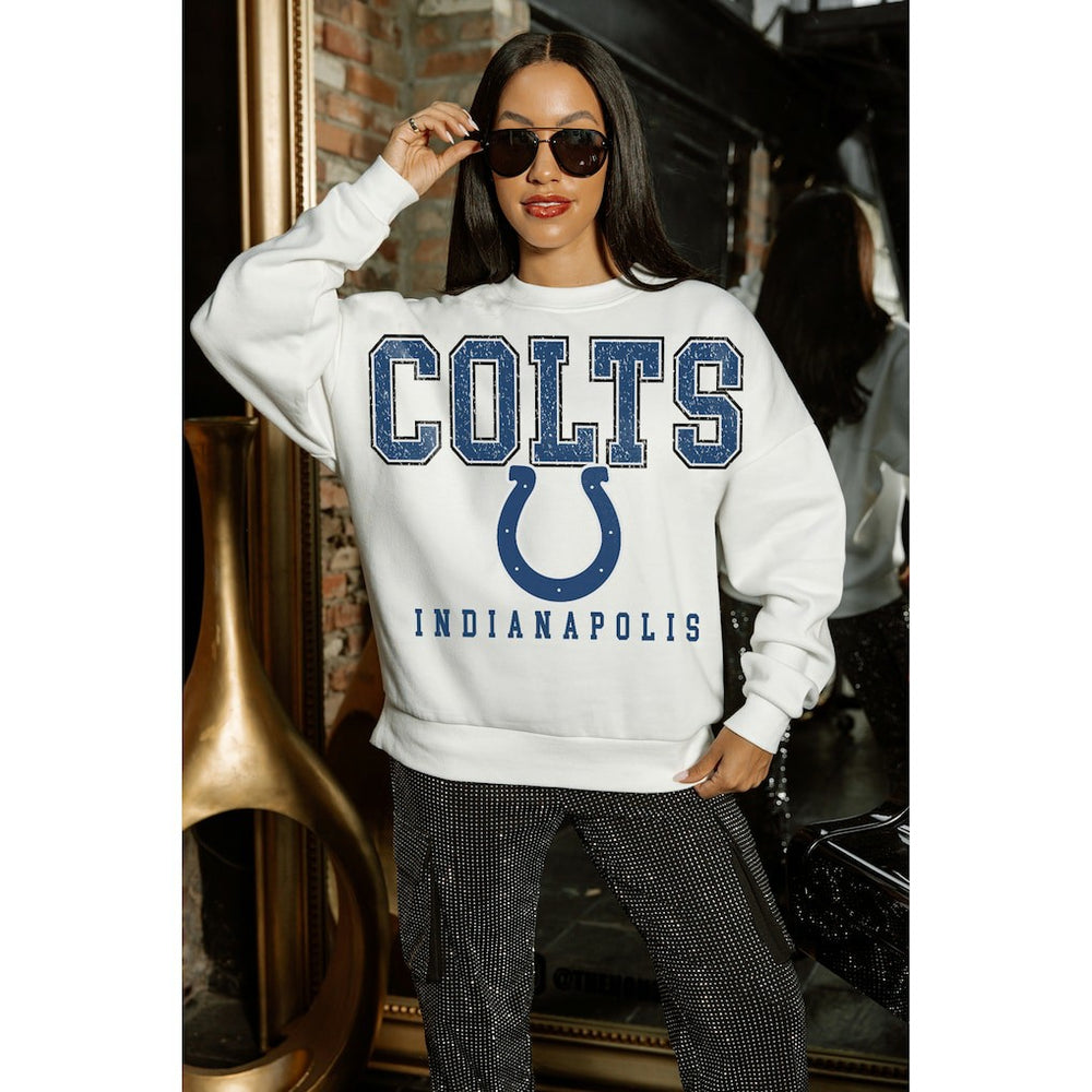 Indianapolis Colts Gameday Couture Women's Sunday Drives Oversized Crewneck Pullover Sweatshirt – White - NFL