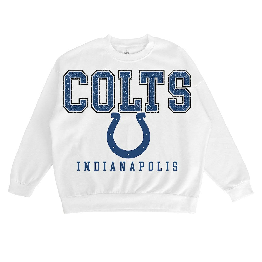 Indianapolis Colts Gameday Couture Women's Sunday Drives Oversized Crewneck Pullover Sweatshirt – White - NFL