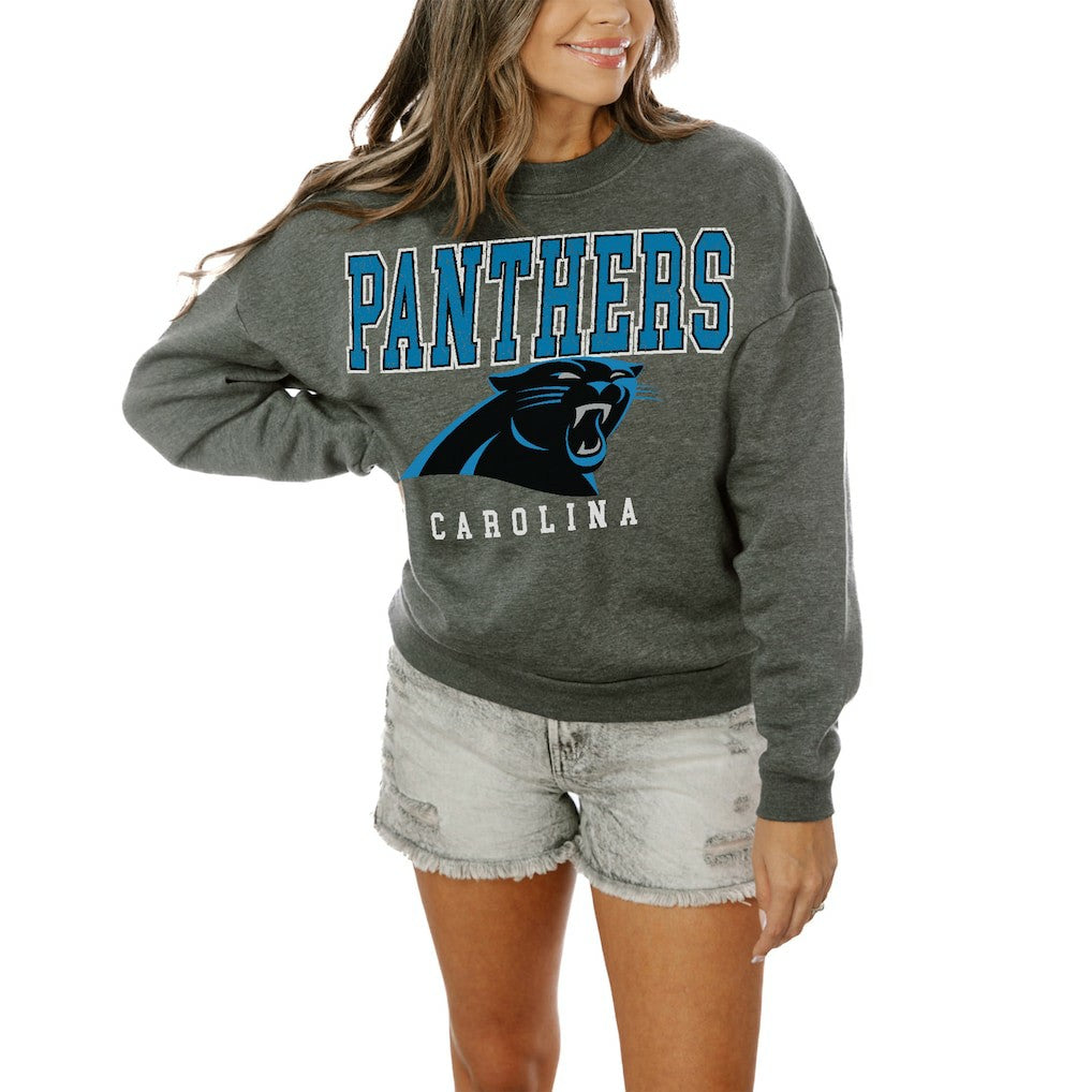 Carolina Panthers Gameday Couture Women's Oversized Bring The Energy Pullover Sweatshirt – Charcoal - NFL