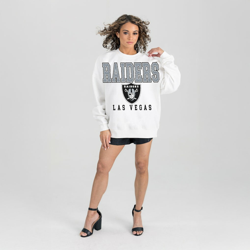 Las Vegas Raiders Gameday Couture Women's Sunday Drives Oversized Crewneck Pullover Sweatshirt – White - NFL