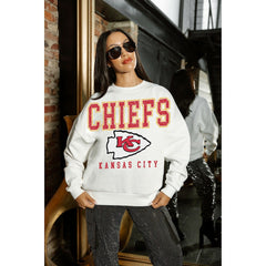 Kansas City Chiefs Gameday Couture Women's Sunday Drives Oversized Crewneck Pullover Sweatshirt – White - NFL