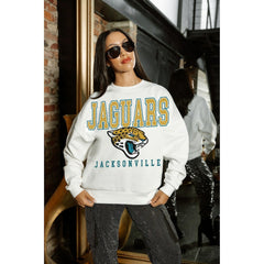 Jacksonville Jaguars Gameday Couture Women's Sunday Drives Oversized Crewneck Pullover Sweatshirt – White - NFL